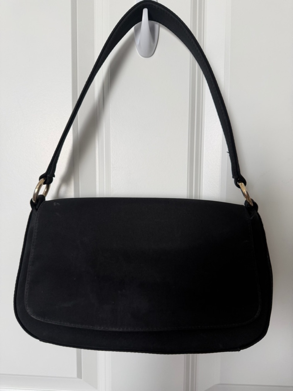 Express Black Baguette Style Underarm Shoulder Bag Vintage Y2K Nylon Minimalist